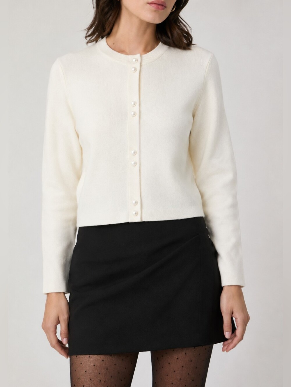 French Connection Cream Knit Cardigan with Pearlescent Buttons